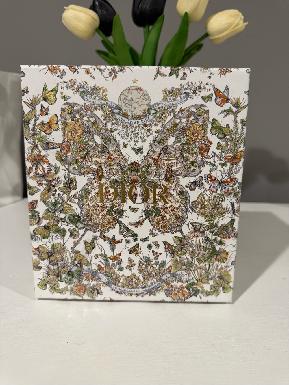 Dior Botanical Butterfly Canvas Art - White, Green, Gold, Orange